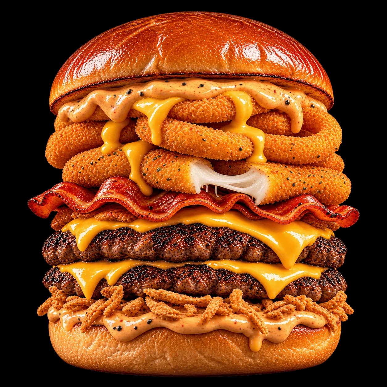 Bunova signature burger, stacked with fresh ingredients